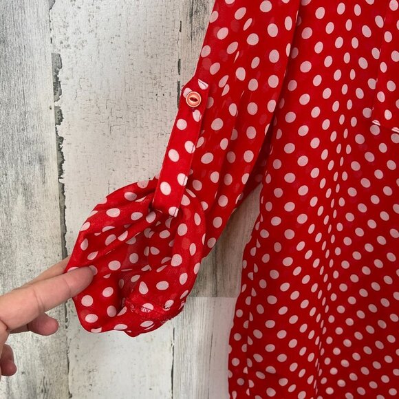 Kut From the Kloth polka dot blouse button up red white size small officewear - Picture 5 of 8